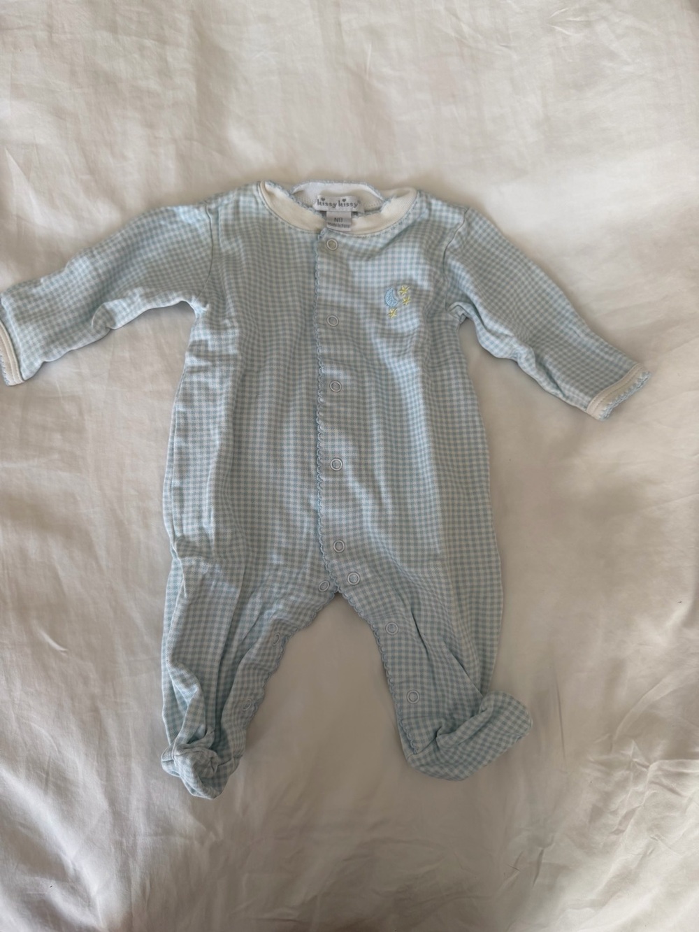 Kissy Kissy Blue Gingham Baby One-Piece Footed Romper - NB